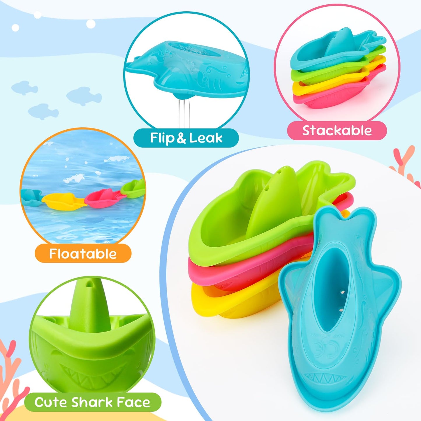 Fajiabao 9-Piece Baby Bath Toys — Mold-Free Bath Set for Toddlers 1-3