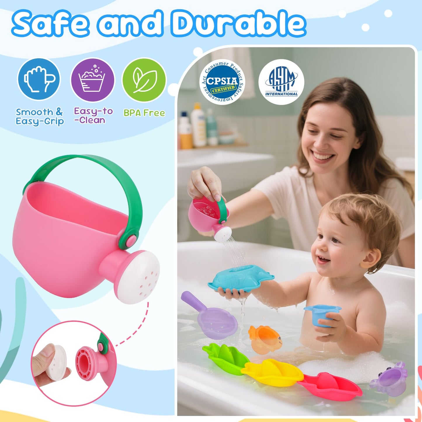 Fajiabao 9-Piece Baby Bath Toys — Mold-Free Bath Set for Toddlers 1-3