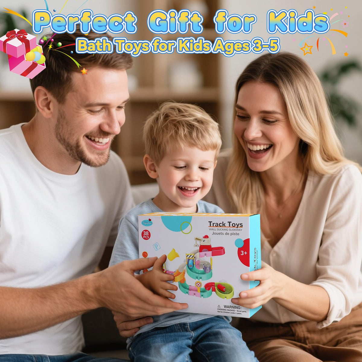 Fajiabao Kids Bath Toys – 38-Piece Magnetic Track Set for Ages 3-8 | Mold-Free, DIY Slides & Cars
