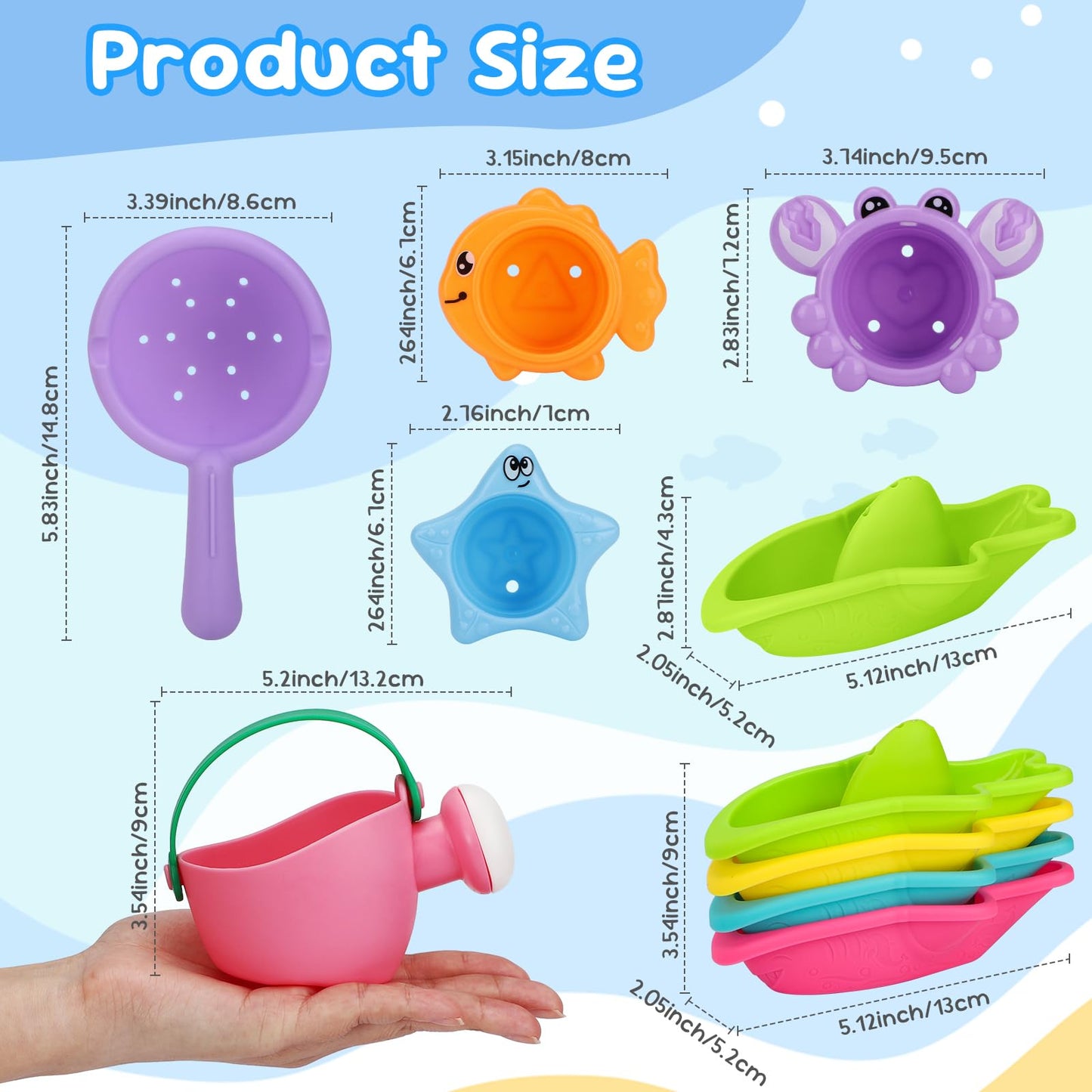 Fajiabao 9-Piece Baby Bath Toys — Mold-Free Bath Set for Toddlers 1-3