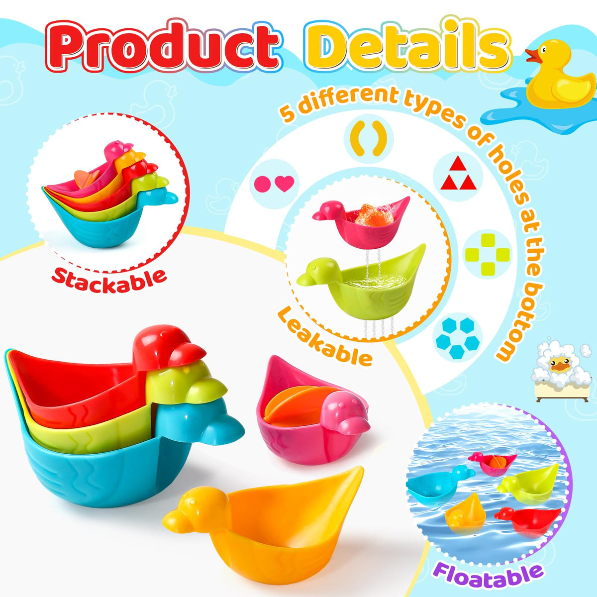 Fajiabao 8-Piece Mold-Free Bath Toys for Toddlers 1-3 – Floating Ducks & Water Play