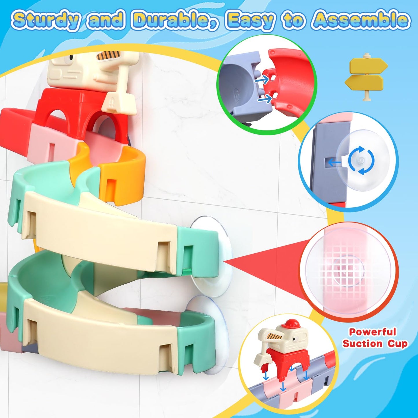 Fajiabao Kids Bath Toys – 38-Piece Magnetic Track Set for Ages 3-8 | Mold-Free, DIY Slides & Cars