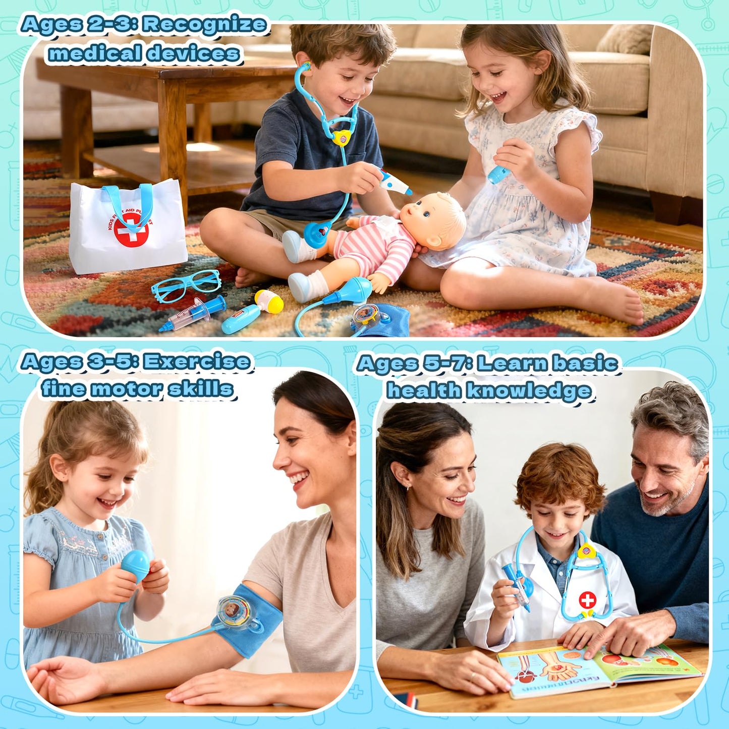 Fajiabao Doctor Kit for Toddlers 3-5 (Blue) – Pretend Play Medical Set
