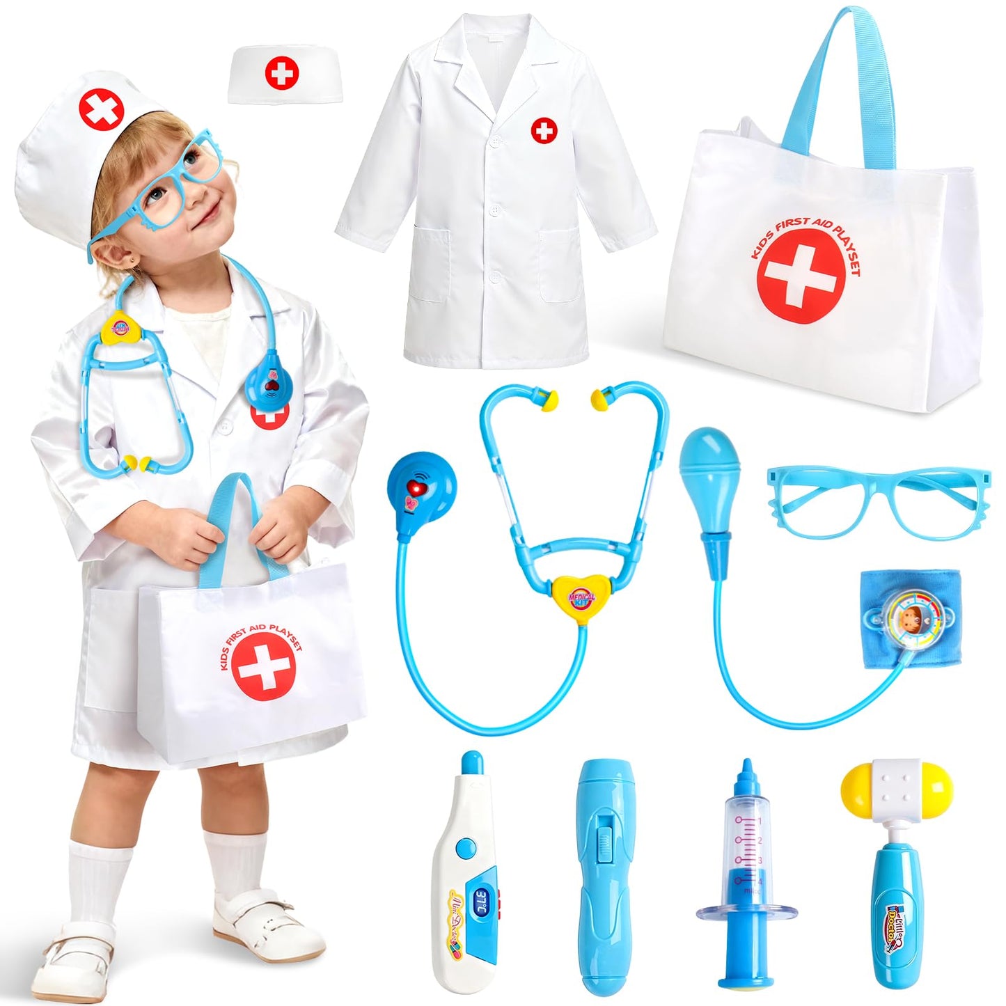 Fajiabao Doctor Kit for Toddlers 3-5 (Blue) – Pretend Play Medical Set