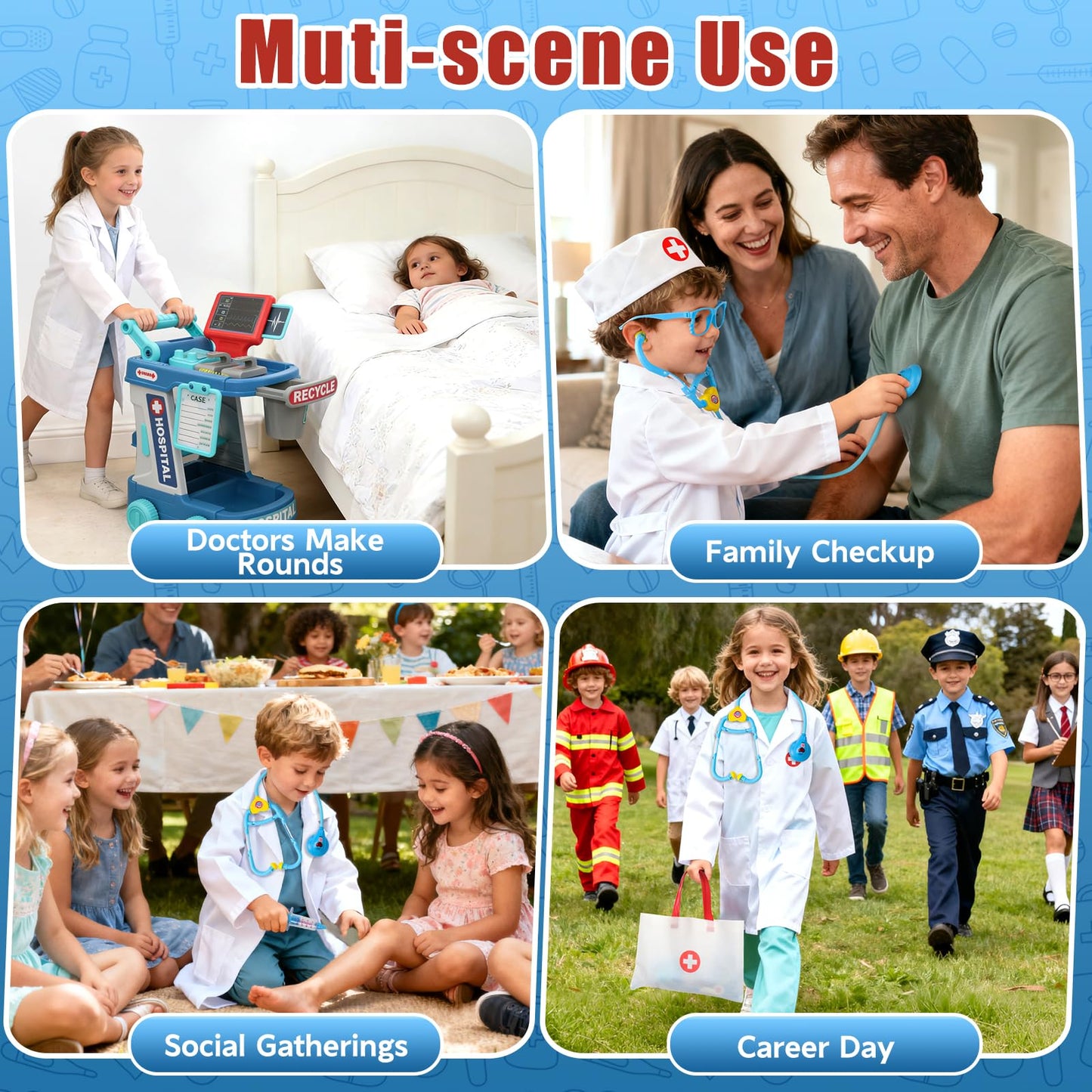 Fajiabao Doctor Kit for Toddlers 3-5 – Fun Kids Doctor Play Set with Cart, Stethoscope & Dress-Up