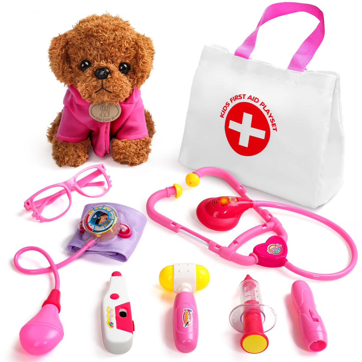 Fajiabao Doctor Kit for Toddlers (2–5) – Plush Dog, Stethoscope & Carrying Bag