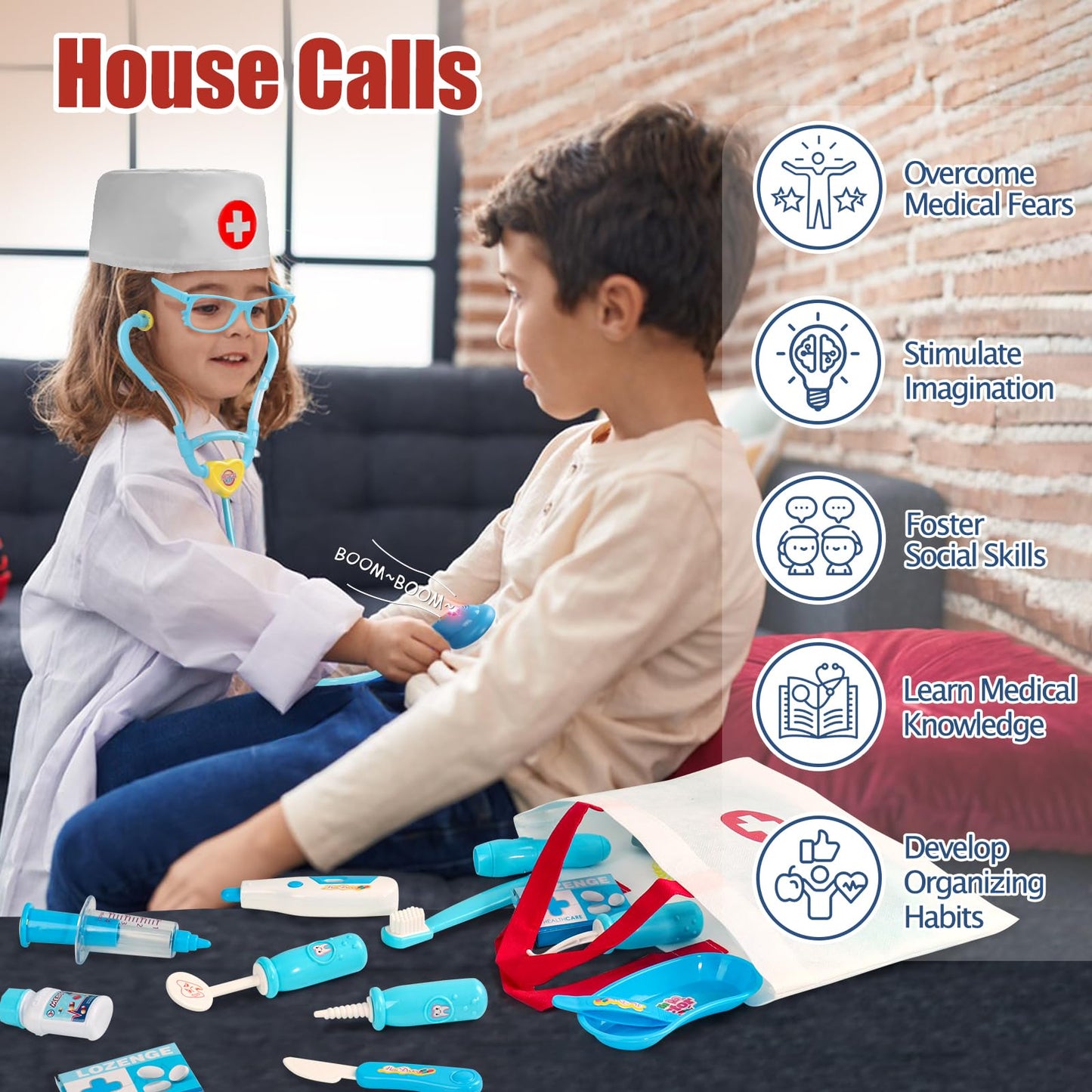 Fajiabao Doctor Kit for Toddlers 3-5 – Fun Kids Doctor Play Set with Cart, Stethoscope & Dress-Up