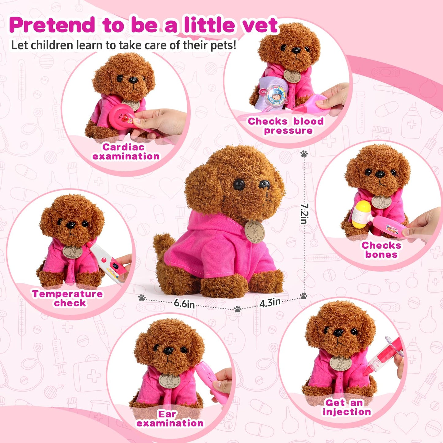 Fajiabao Doctor Kit for Toddlers (2–5) – Plush Dog, Stethoscope & Carrying Bag