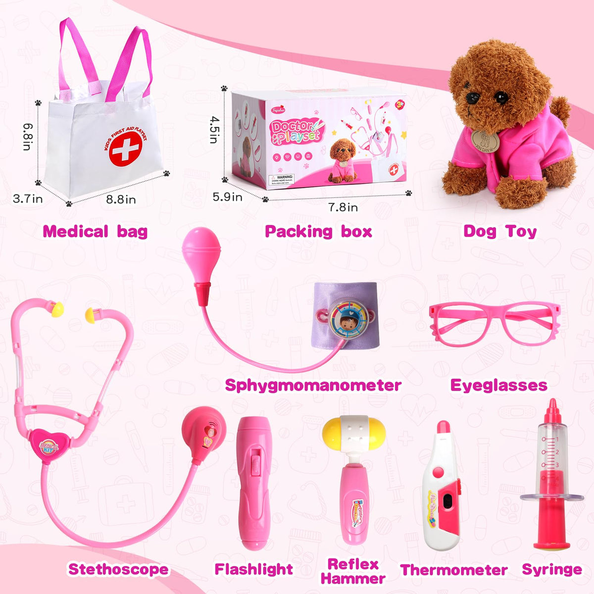 Fajiabao Doctor Kit for Toddlers (2–5) – Plush Dog, Stethoscope & Carrying Bag
