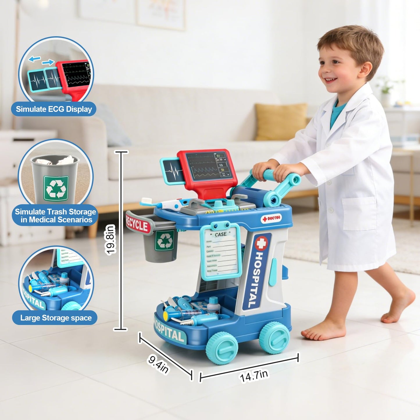 Fajiabao Doctor Kit for Toddlers 3-5 – Fun Kids Doctor Play Set with Cart, Stethoscope & Dress-Up