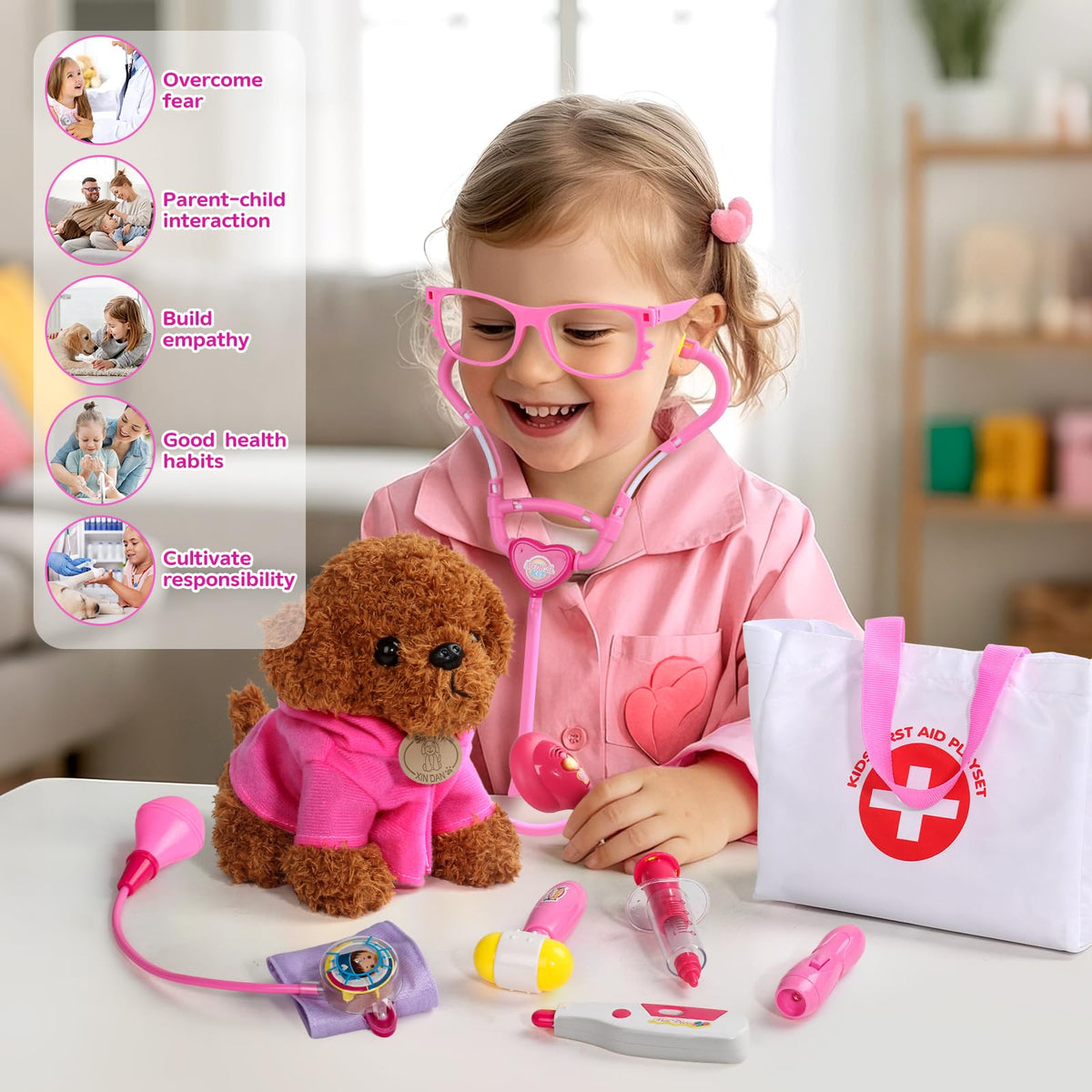 Fajiabao Doctor Kit for Toddlers (2–5) – Plush Dog, Stethoscope & Carrying Bag