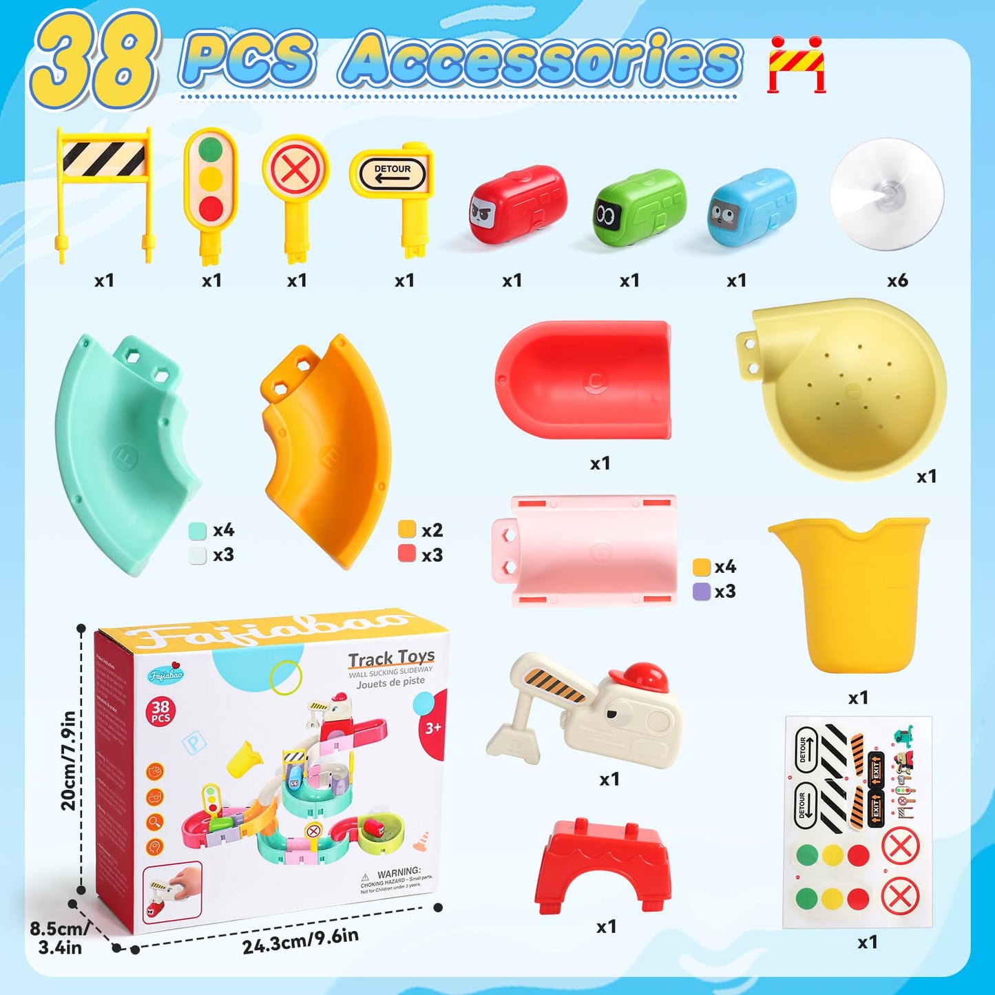 Fajiabao Kids Bath Toys – 38-Piece Magnetic Track Set for Ages 3-8 | Mold-Free, DIY Slides & Cars