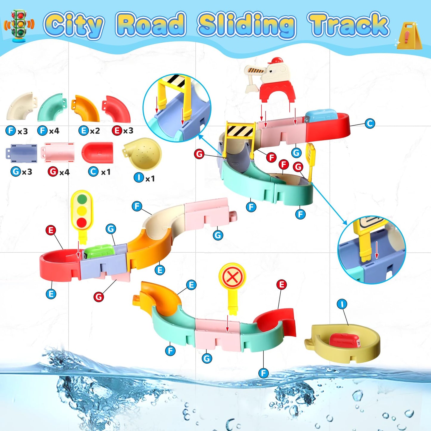 Fajiabao Kids Bath Toys – 38-Piece Magnetic Track Set for Ages 3-8 | Mold-Free, DIY Slides & Cars