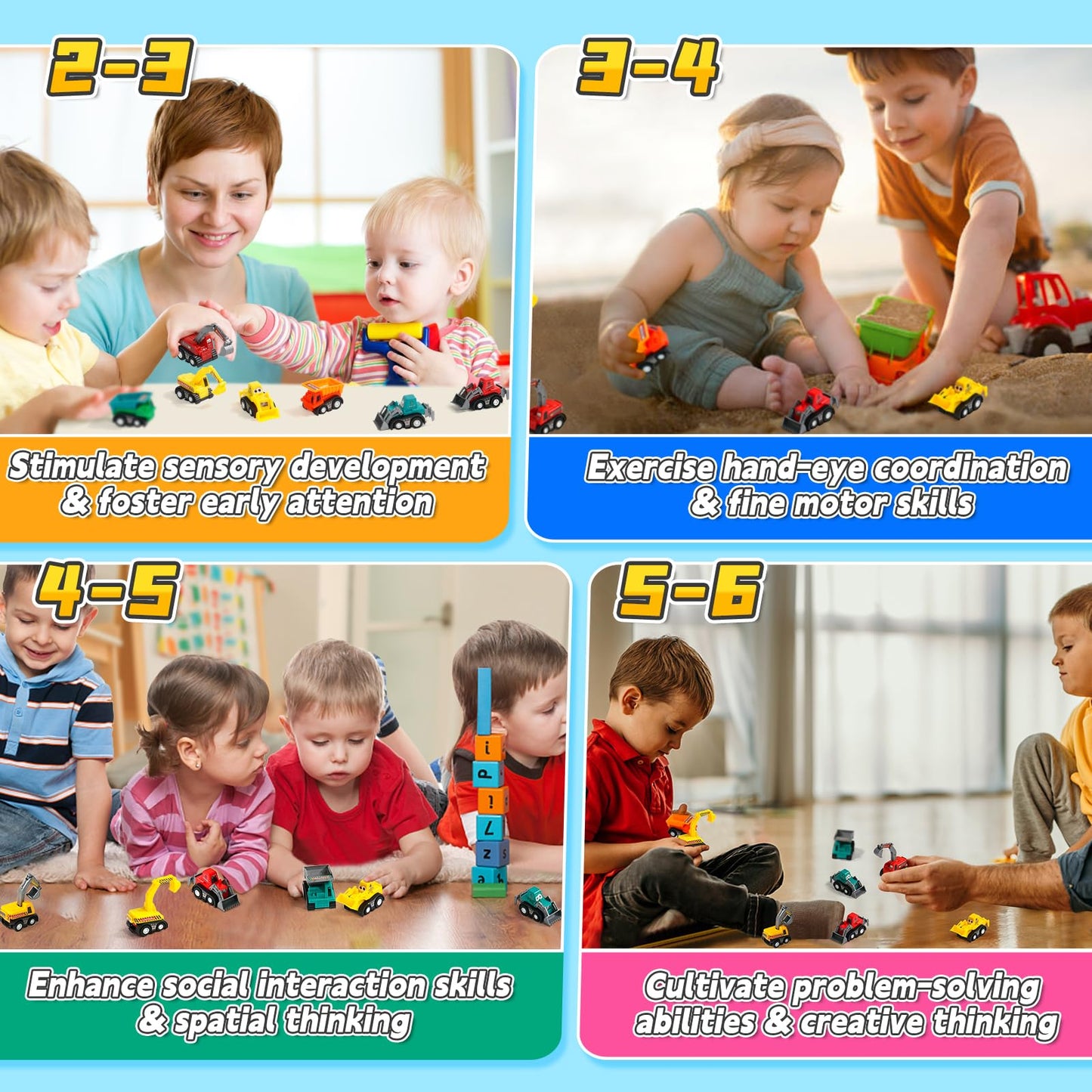 Fajiabao Construction Toy Cars for Toddlers 1-3 — 9-Piece Colorful Mini Trucks Set
