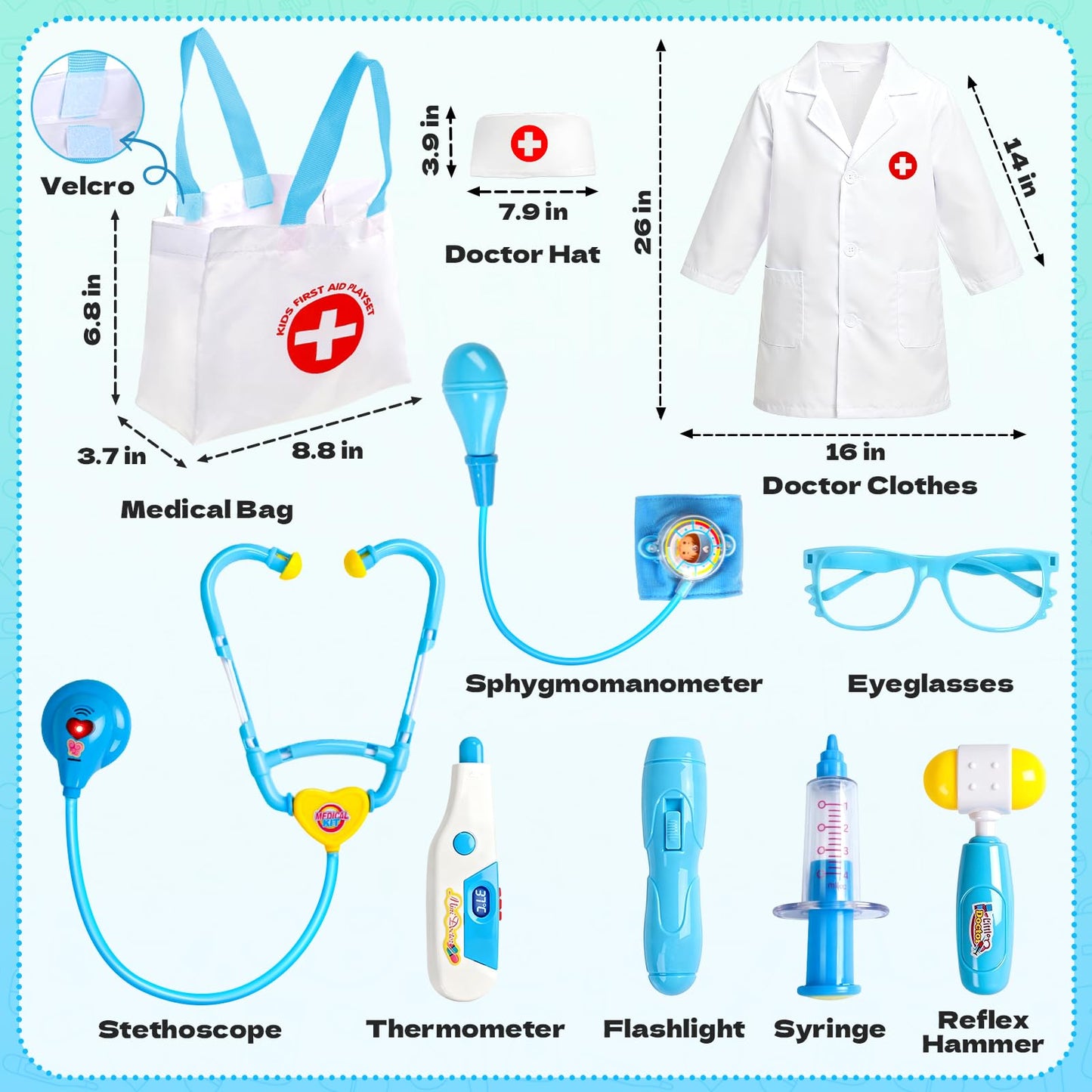 Fajiabao Doctor Kit for Toddlers 3-5 (Blue) – Pretend Play Medical Set