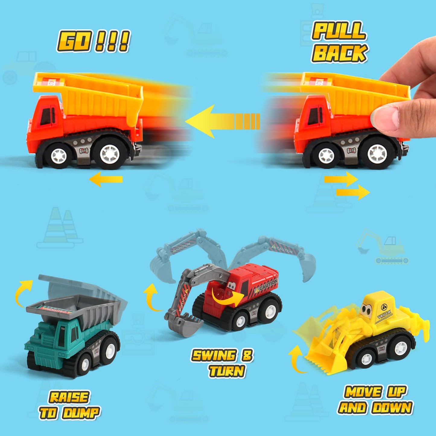 Fajiabao Construction Toy Cars for Toddlers 1-3 — 9-Piece Colorful Mini Trucks Set