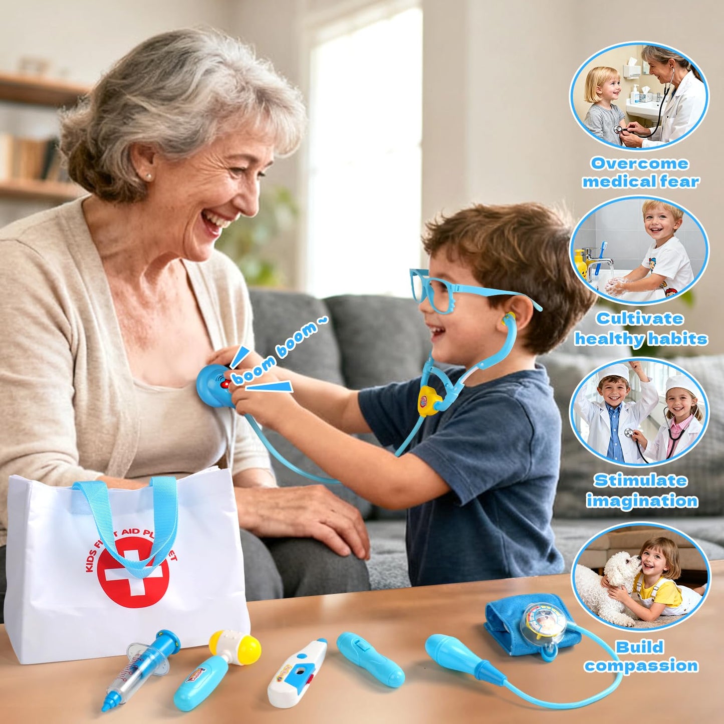 Fajiabao Doctor Kit for Toddlers 3-5 (Blue) – Pretend Play Medical Set