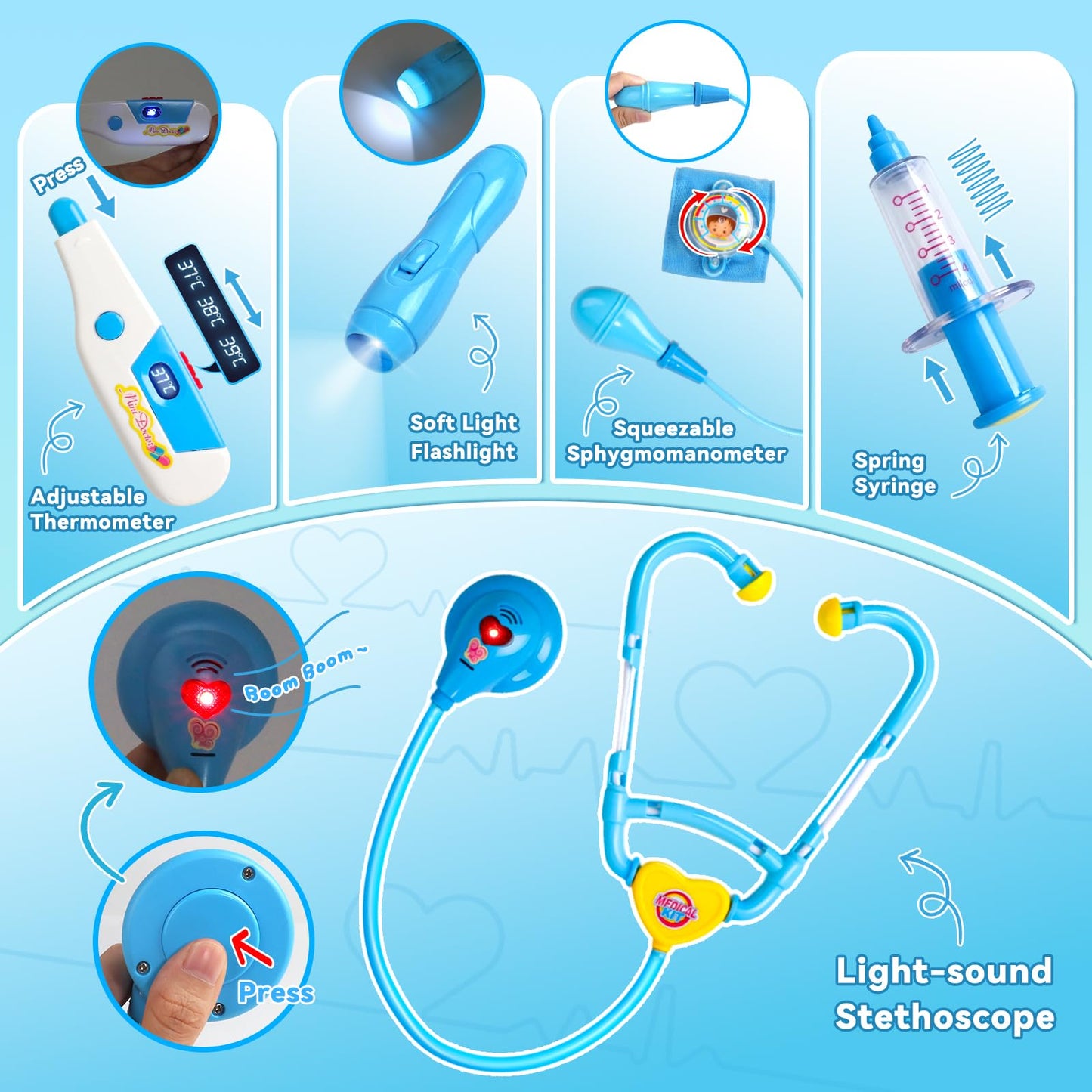 Fajiabao Doctor Kit for Toddlers 3-5 (Blue) – Pretend Play Medical Set