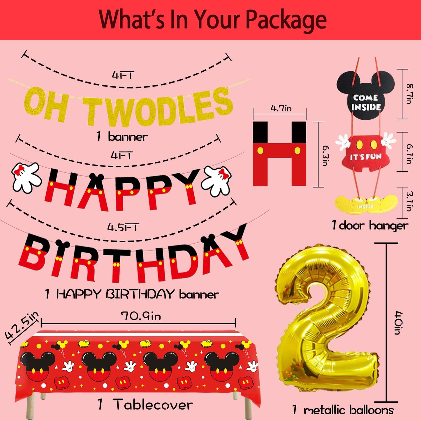 Family Pro 2nd Mouse Birthday Party Kit – 57-Pcs Party Supplies, Banners & Balloons