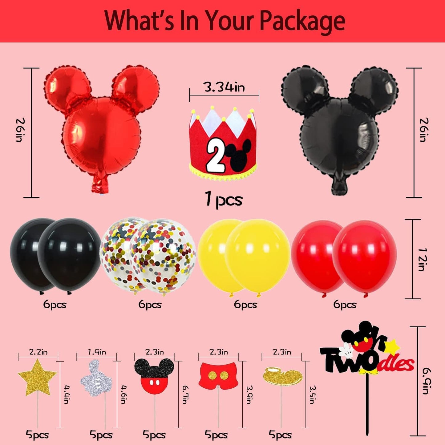 Family Pro 2nd Mouse Birthday Party Kit – 57-Pcs Party Supplies, Banners & Balloons