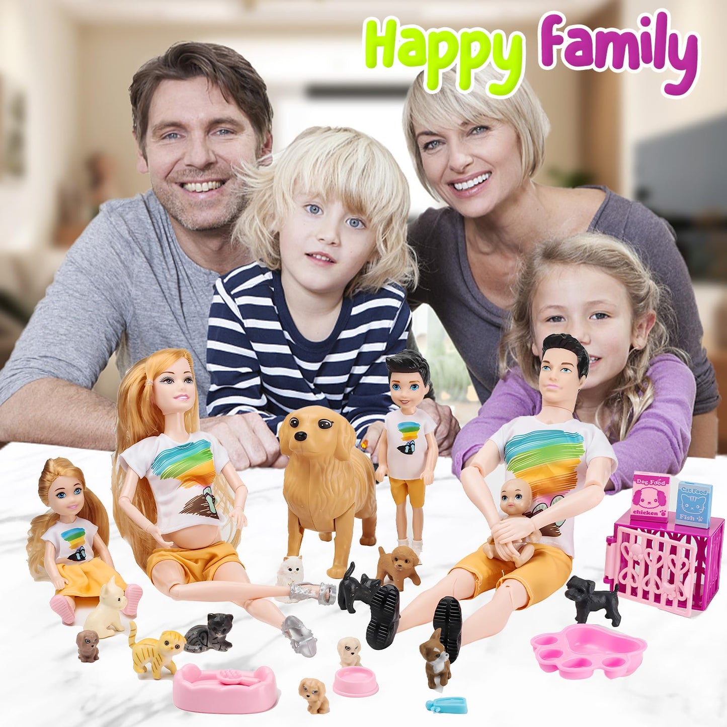 Family Doll Playset by Familydolls - Pregnant Mom, Dad, Kids & Pets