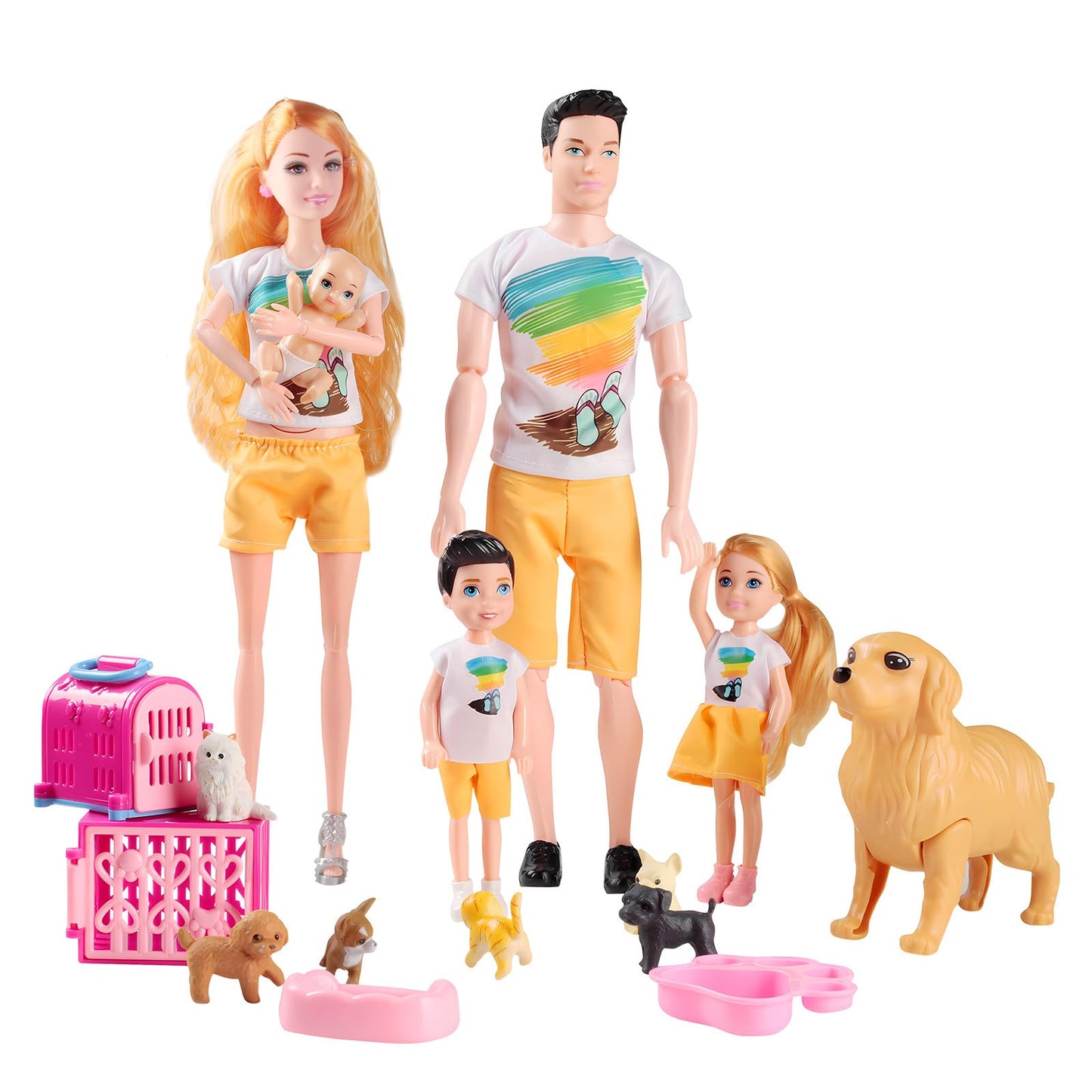 Family Doll Playset by Familydolls - Pregnant Mom, Dad, Kids & Pets