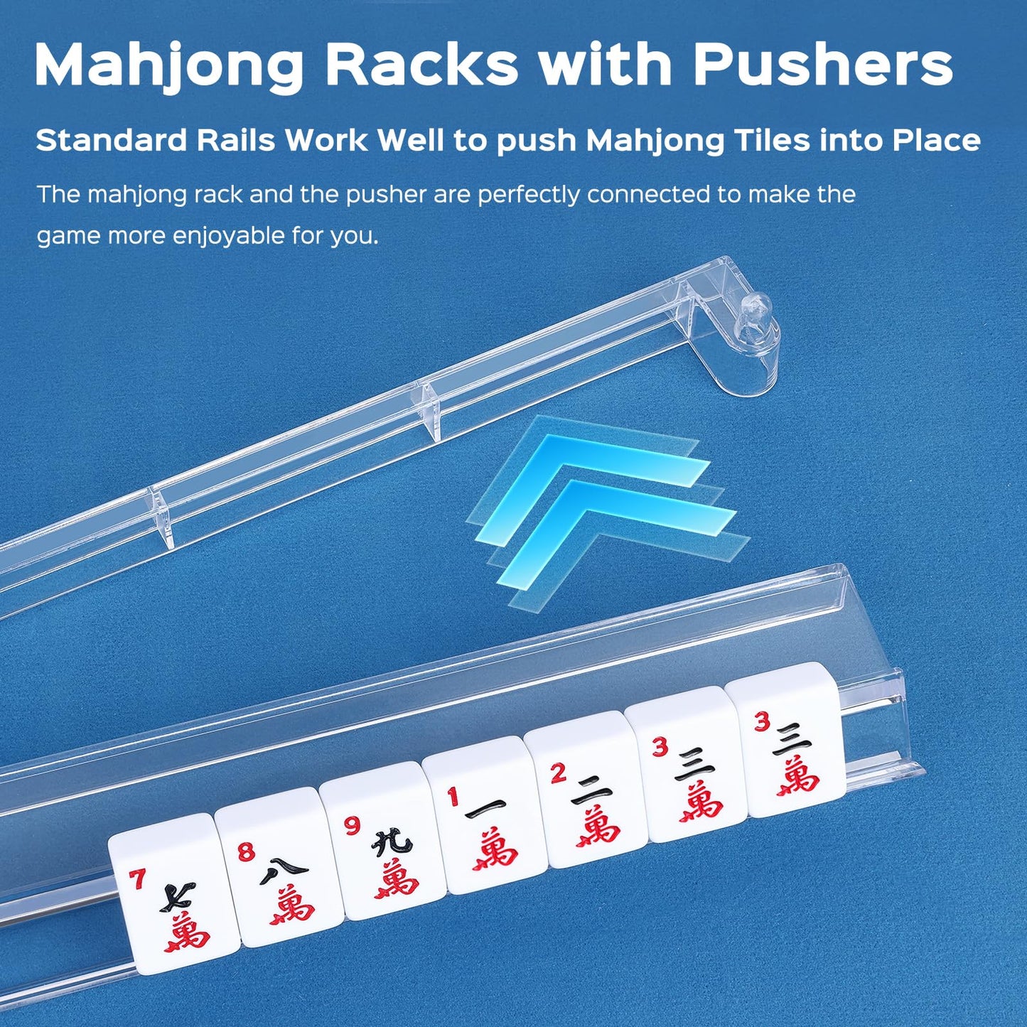 FamRica Mahjong Racks with Pushers – 4-Pack Clear Acrylic Tile Racks for Mahjong
