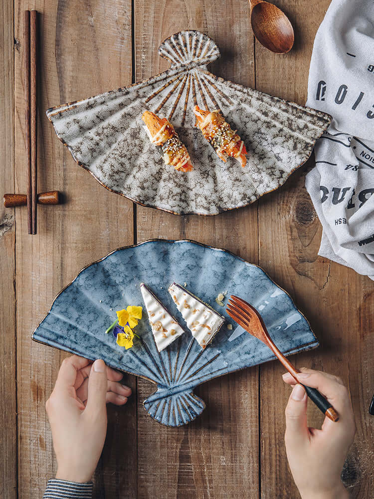 Japanese Ceramic Sushi Fan-Shaped Meal Plate