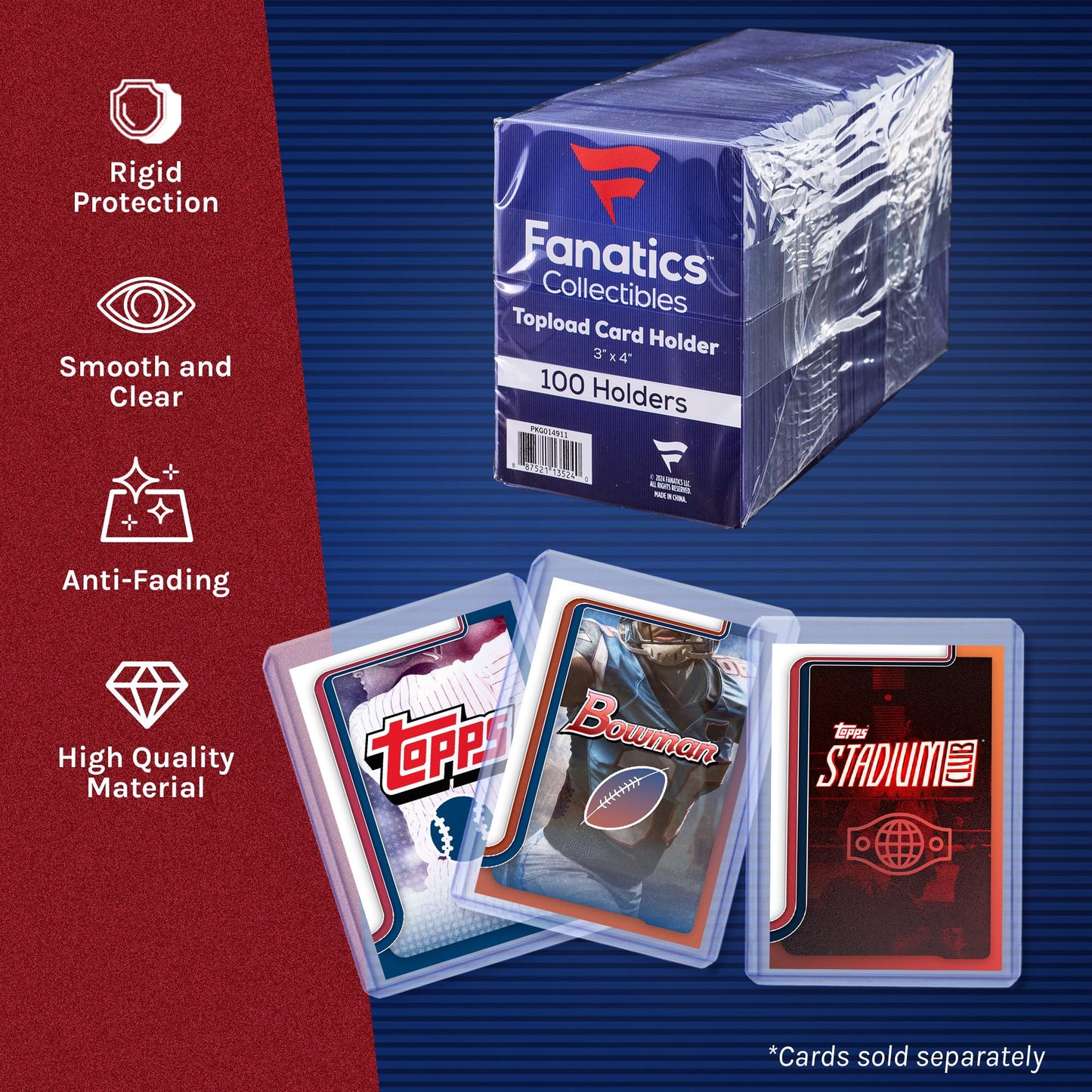 Fanatics Collectibles 35pt 3x4 Top Loaders – 100 Count Standard Size Card Protectors