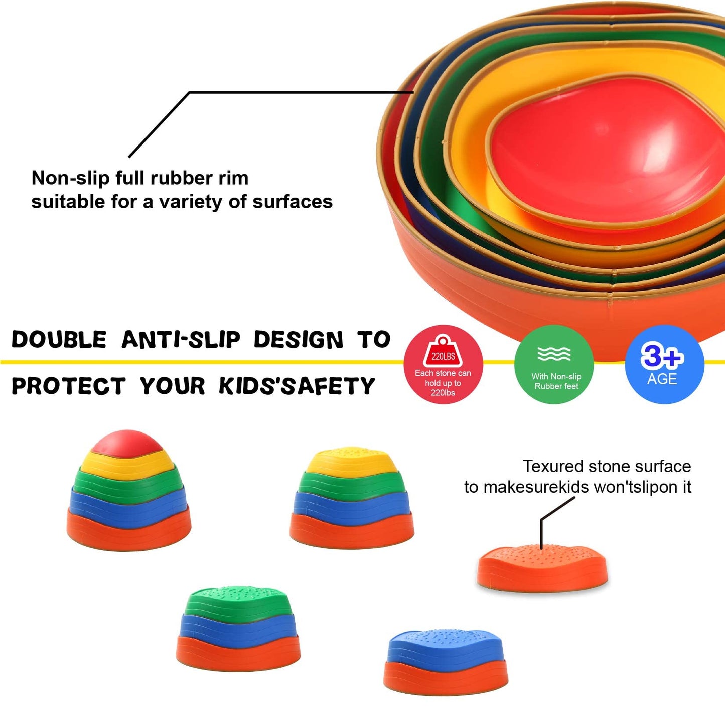 Fanboxk Stepping Stones for Kids – Non-Slip Balance Stones for Indoor/Outdoor Play