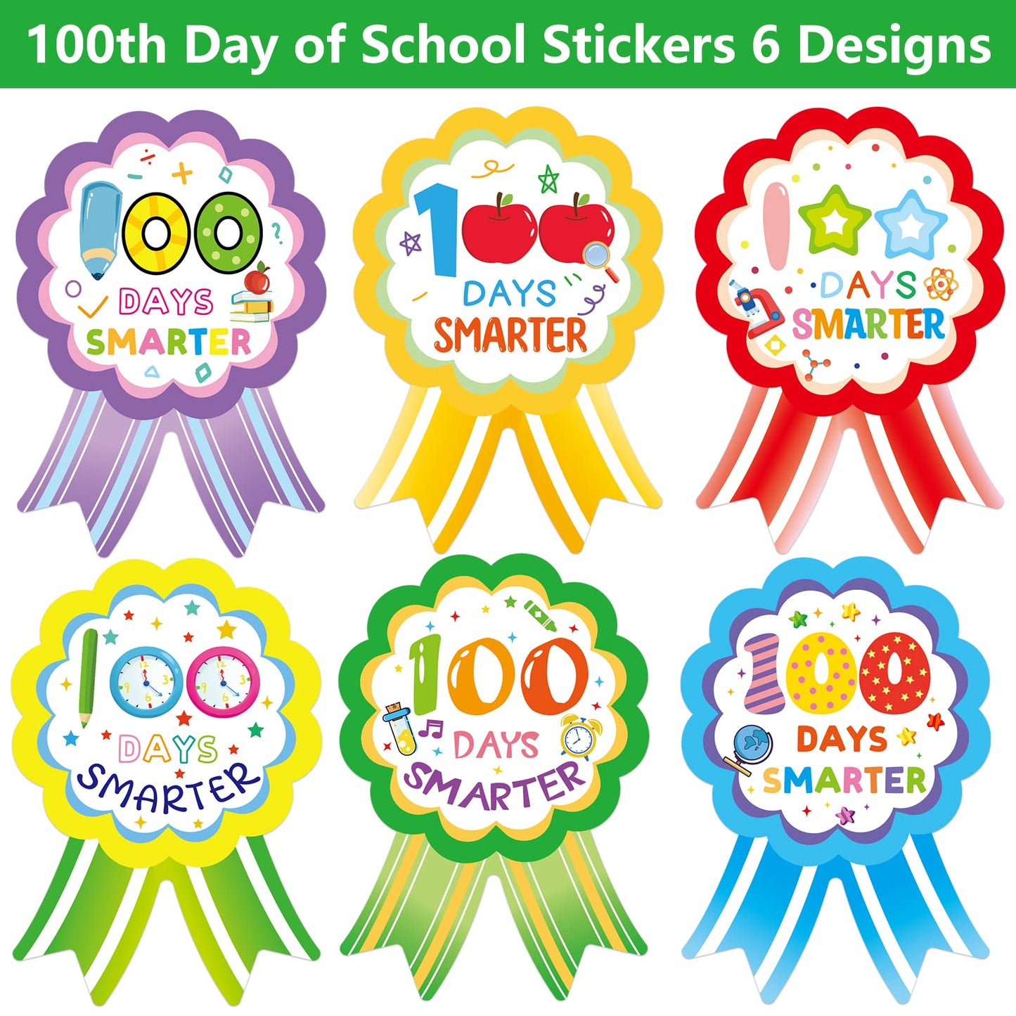Fancy Land 100th Day of School Stickers – 200pcs, 100 Days Smarter Rewards