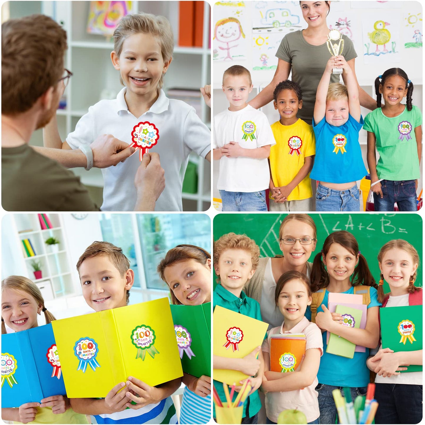 Fancy Land 100th Day of School Stickers – 200pcs, 100 Days Smarter Rewards