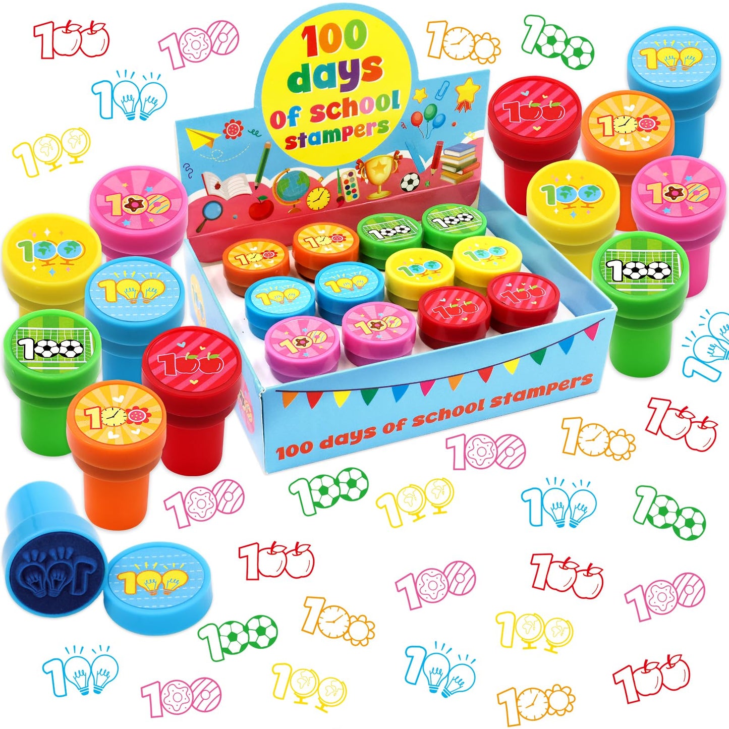 Fancy Land 100 Days of School Stamps – 12 Self-Inking Classroom Rewards (6 Designs)