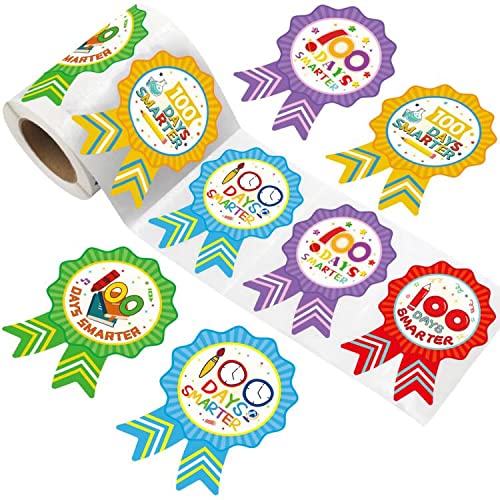 Fancy Land 100th Day of School Stickers for Kids – 200 Pcs, 5 Designs (100 Days Smarter)