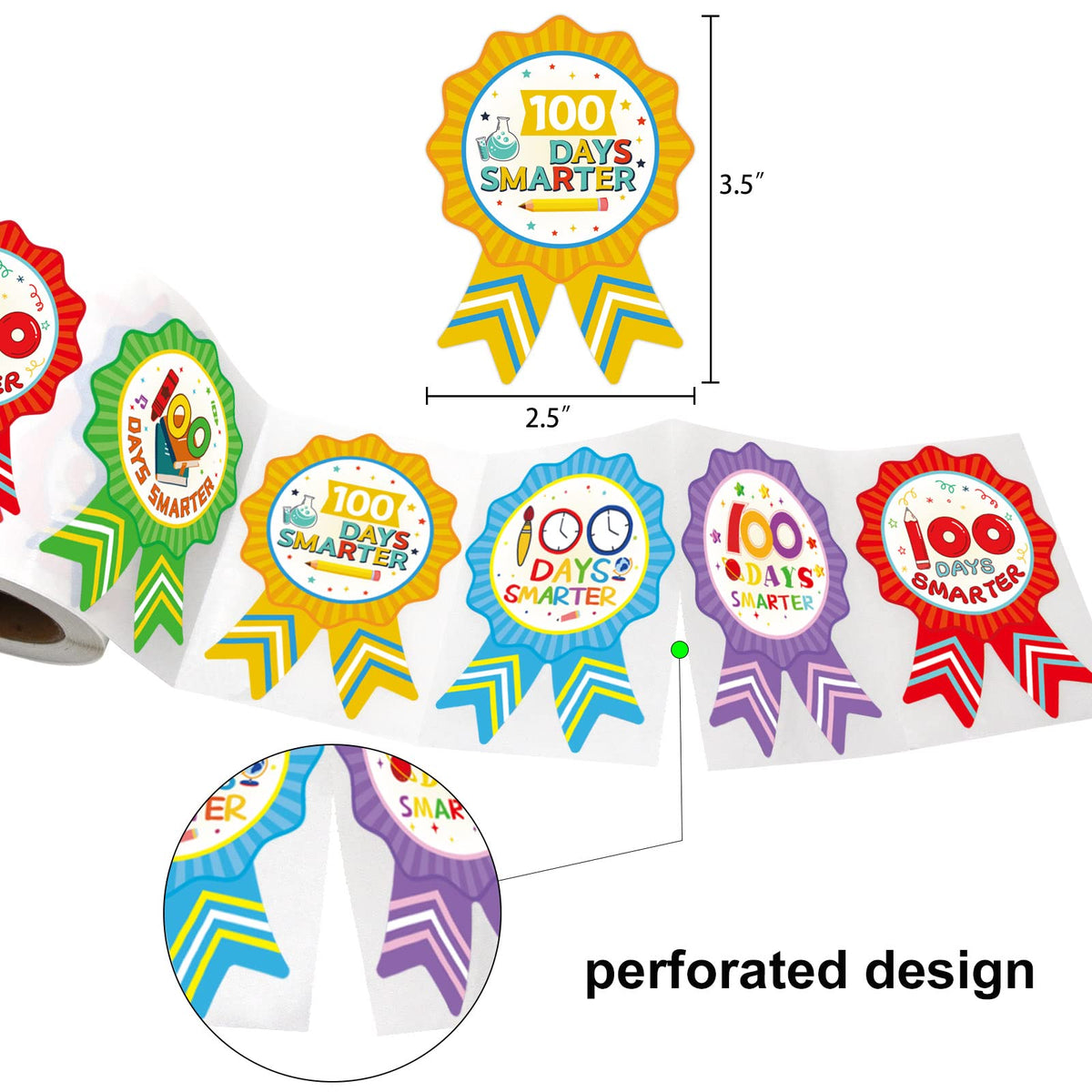 Fancy Land 100th Day of School Stickers for Kids – 200 Pcs, 5 Designs (100 Days Smarter)