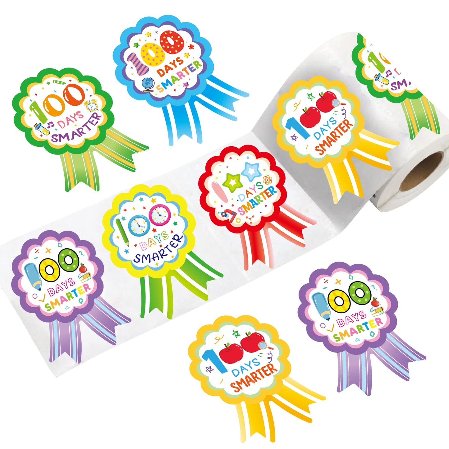 Fancy Land 100th Day of School Stickers – 200pcs, 100 Days Smarter Rewards