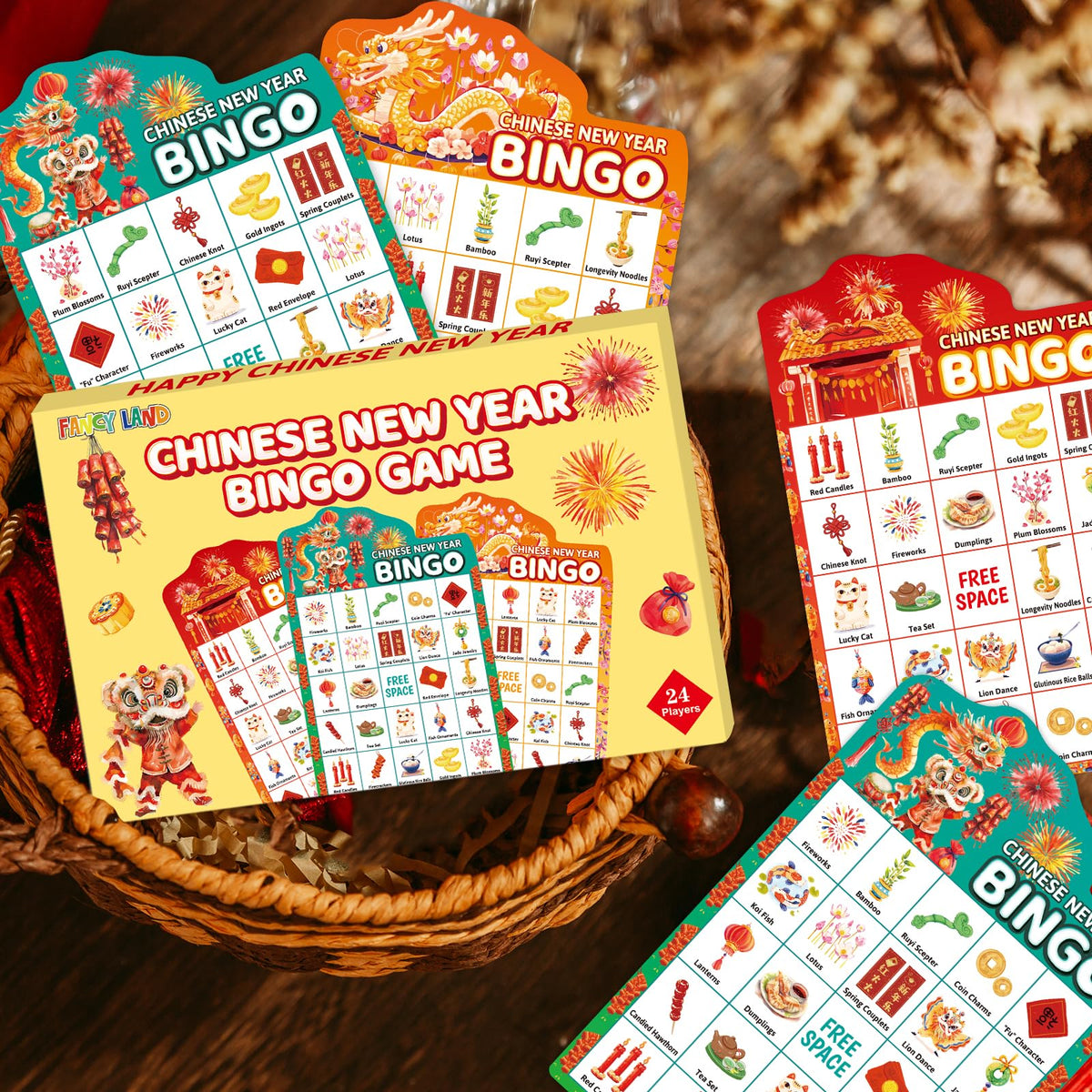 Fancy Land Chinese New Year Bingo Game for Kids — Year of the Horse, 24 Players