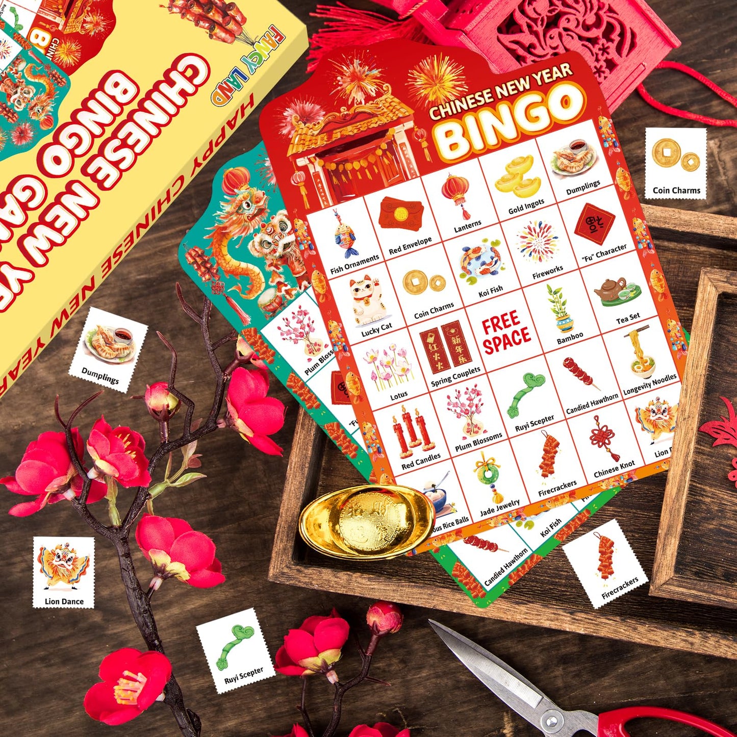 Fancy Land Chinese New Year Bingo Game for Kids — Year of the Horse, 24 Players