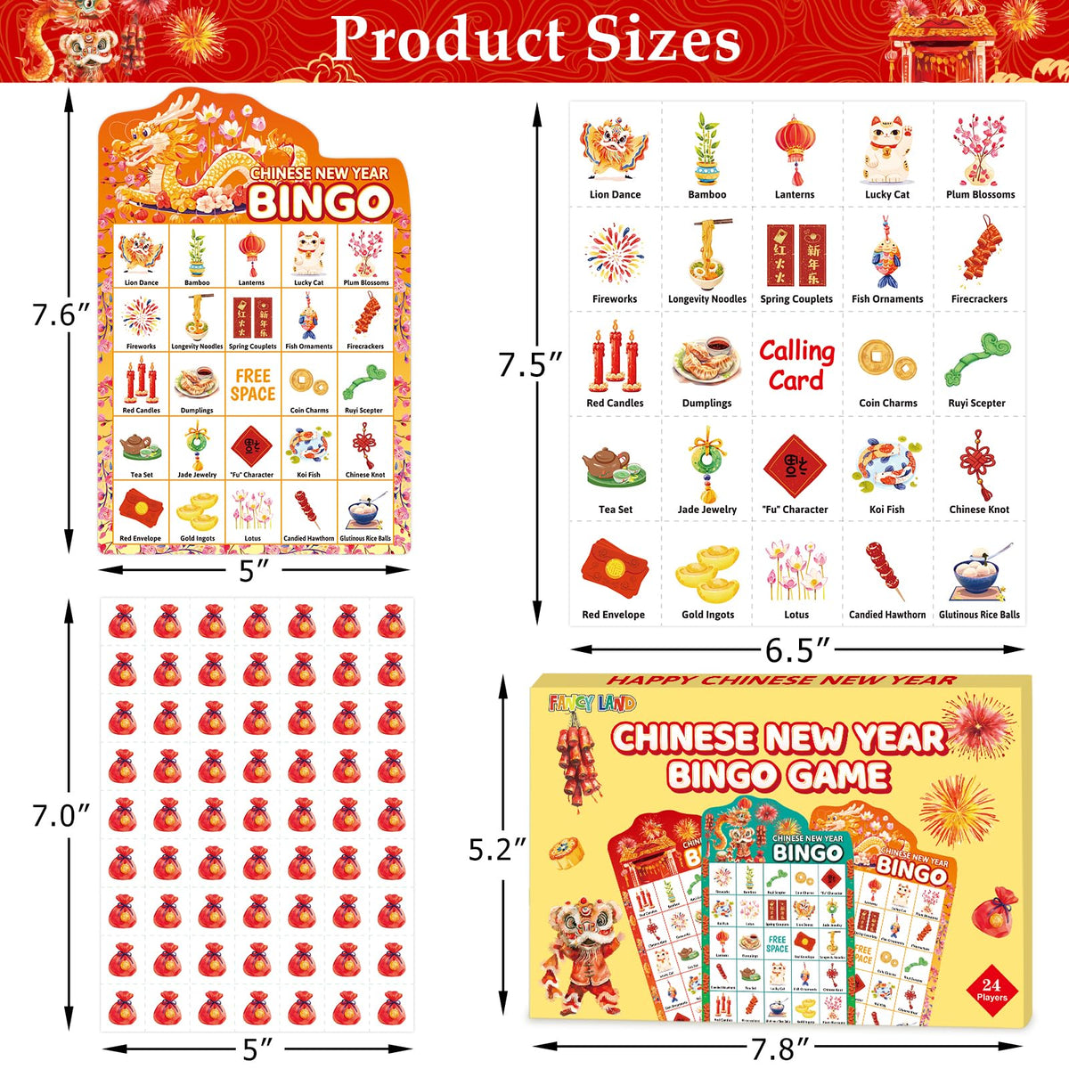 Fancy Land Chinese New Year Bingo Game for Kids — Year of the Horse, 24 Players