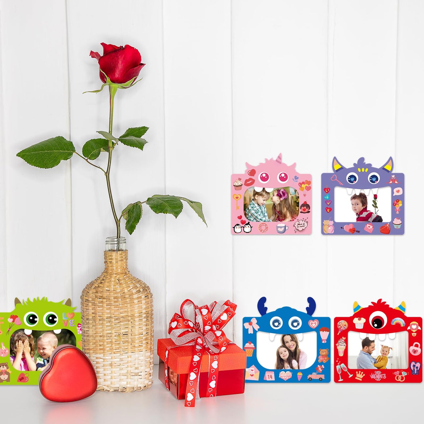 Fancy Land Valentines Picture Frame Craft Kits for Kids – Monster Photo Frames for Valentine’s Day (24 Pack)