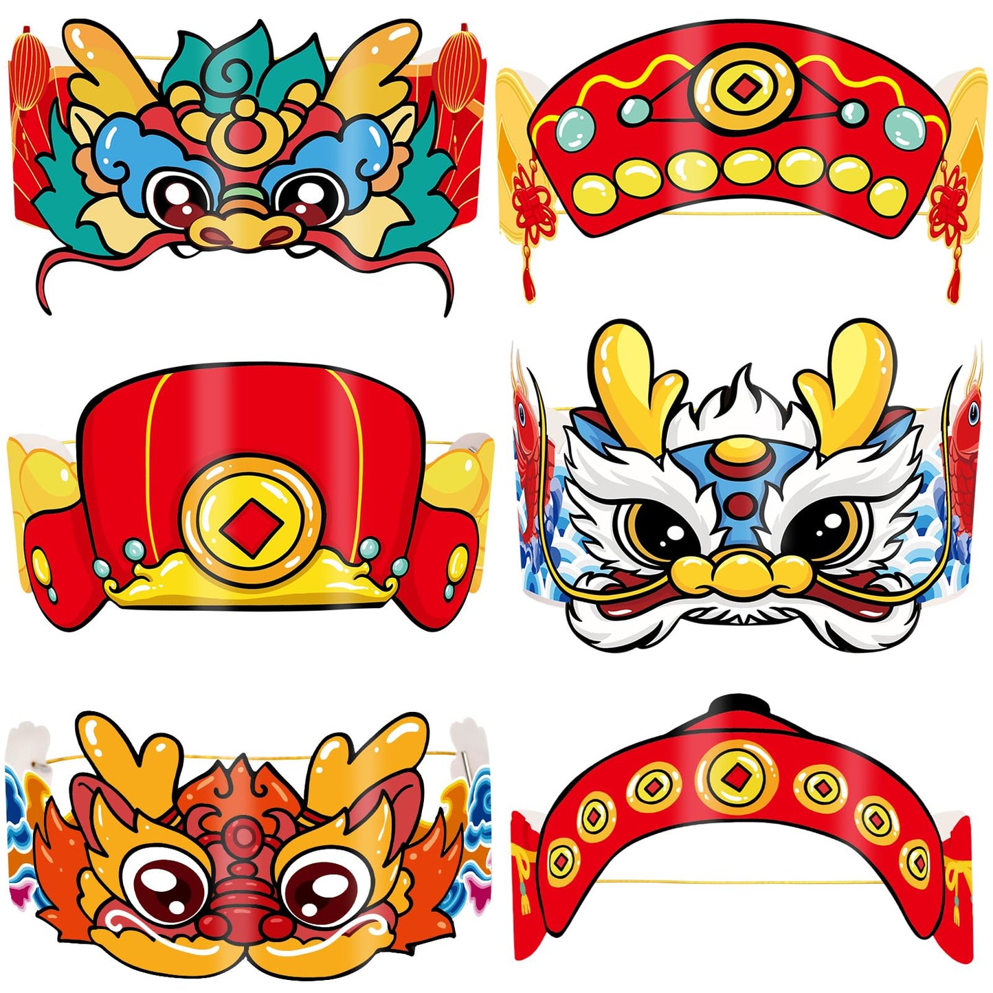 Fancy Land Chinese New Year Paper Crown 2026 Year of the Horse – 24Pcs Party Hats & Lunar New Year Headbands