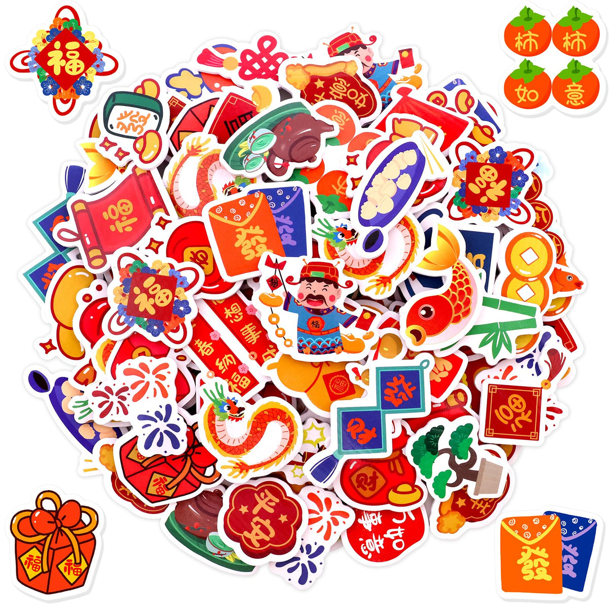 Fancy Land Chinese New Year Foam Stickers – 200Pcs Lunar Year of the Horse Puffy Sticker Set