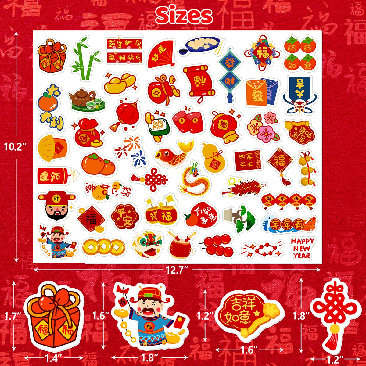 Fancy Land Chinese New Year Foam Stickers – 200Pcs Lunar Year of the Horse Puffy Sticker Set