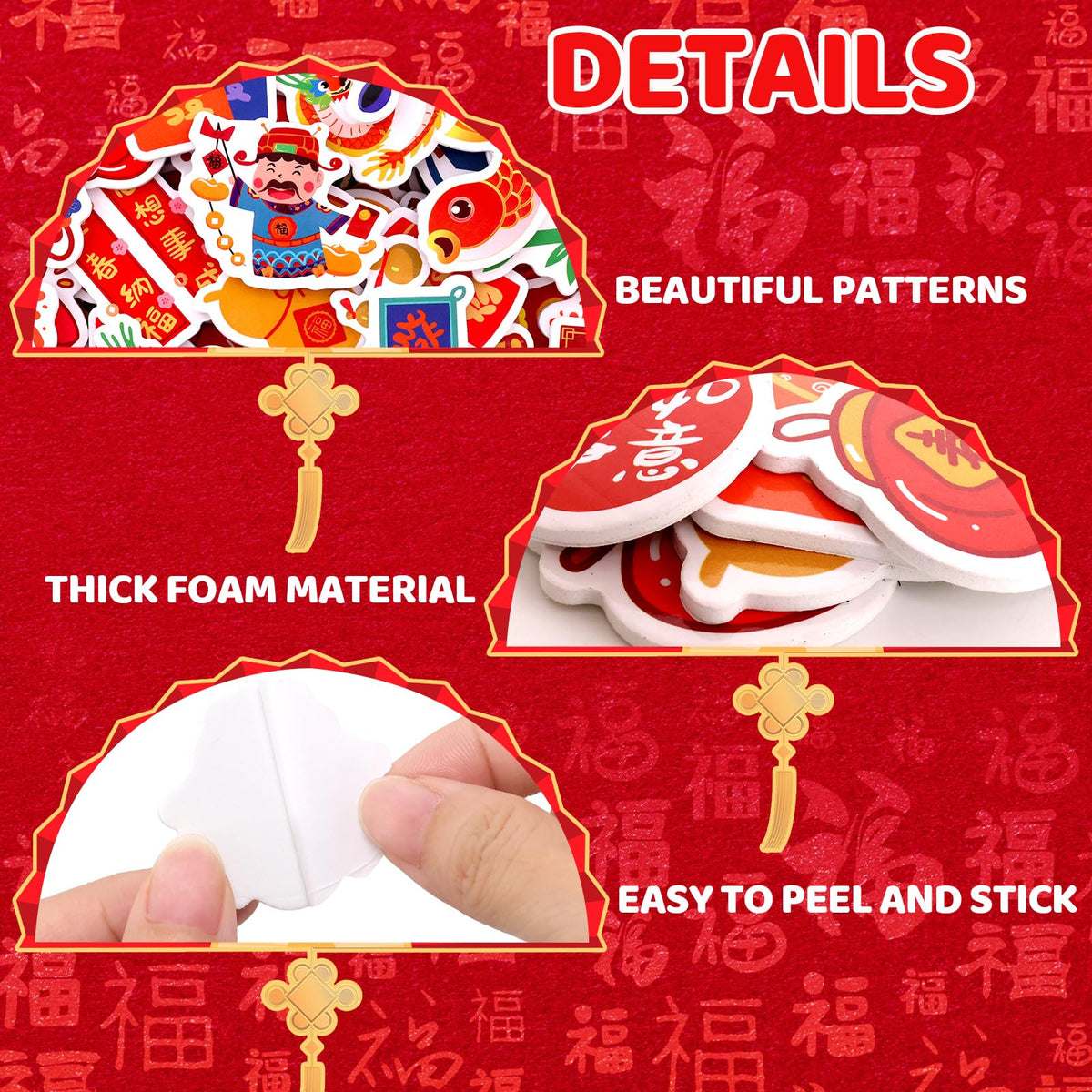 Fancy Land Chinese New Year Foam Stickers – 200Pcs Lunar Year of the Horse Puffy Sticker Set