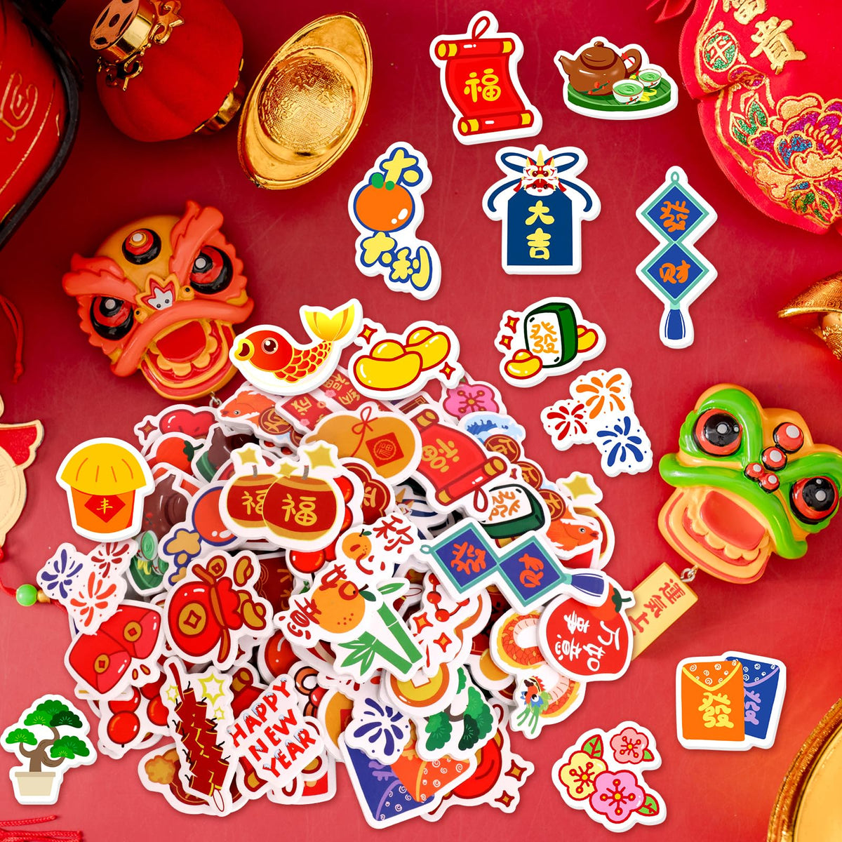 Fancy Land Chinese New Year Foam Stickers – 200Pcs Lunar Year of the Horse Puffy Sticker Set
