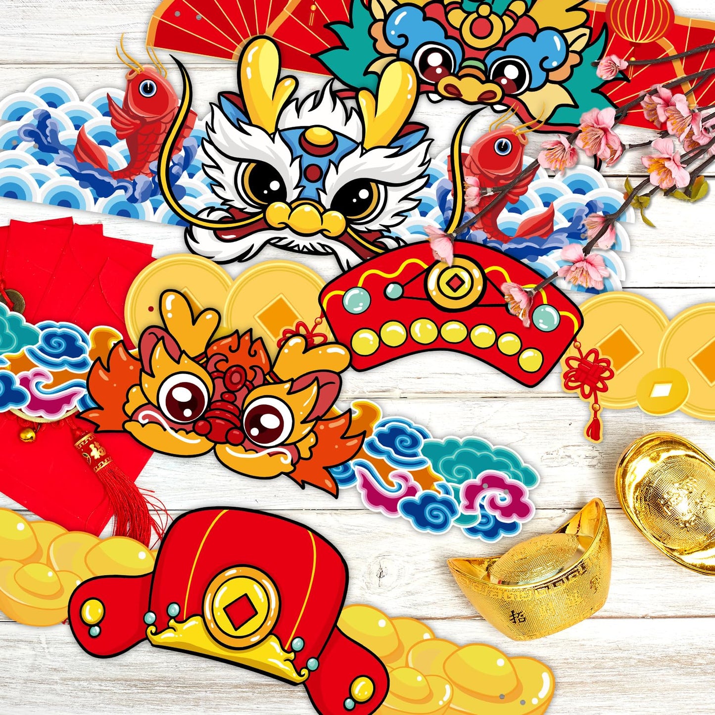Fancy Land Chinese New Year Paper Crown 2026 Year of the Horse – 24Pcs Party Hats & Lunar New Year Headbands