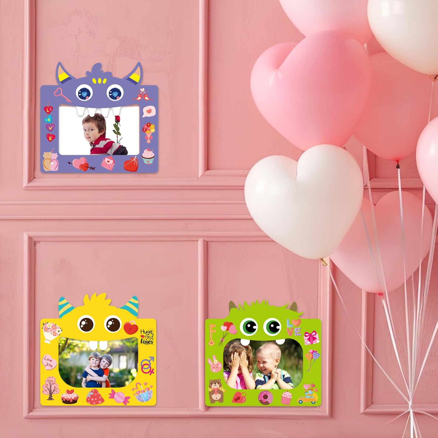 Fancy Land Valentines Picture Frame Craft Kits for Kids – Monster Photo Frames for Valentine’s Day (24 Pack)