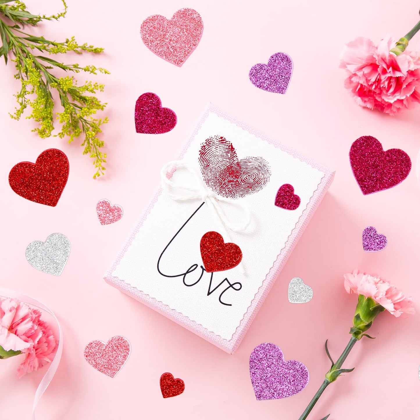 Fancy Land Glitter Heart Stickers – 500 Pcs Foam Heart Shapes, Self-Adhesive