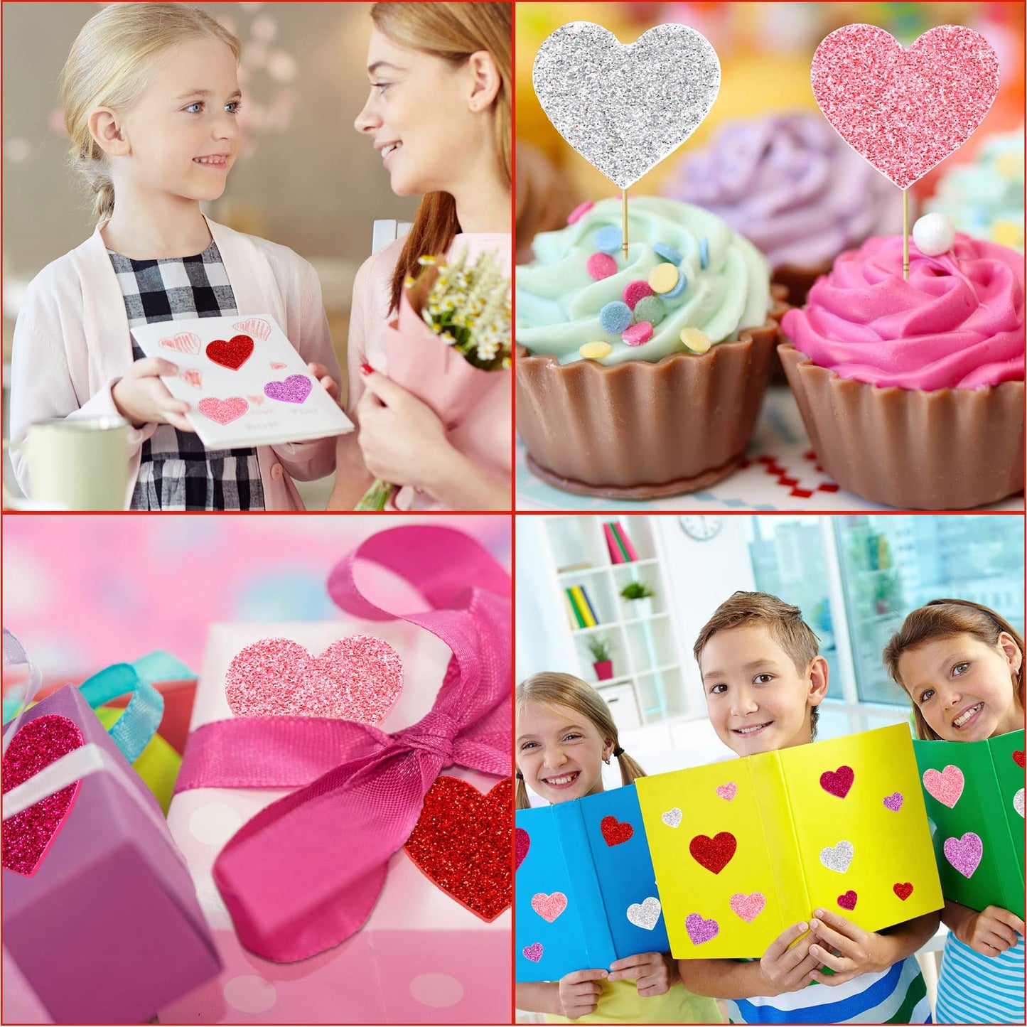Fancy Land Glitter Heart Stickers – 500 Pcs Foam Heart Shapes, Self-Adhesive