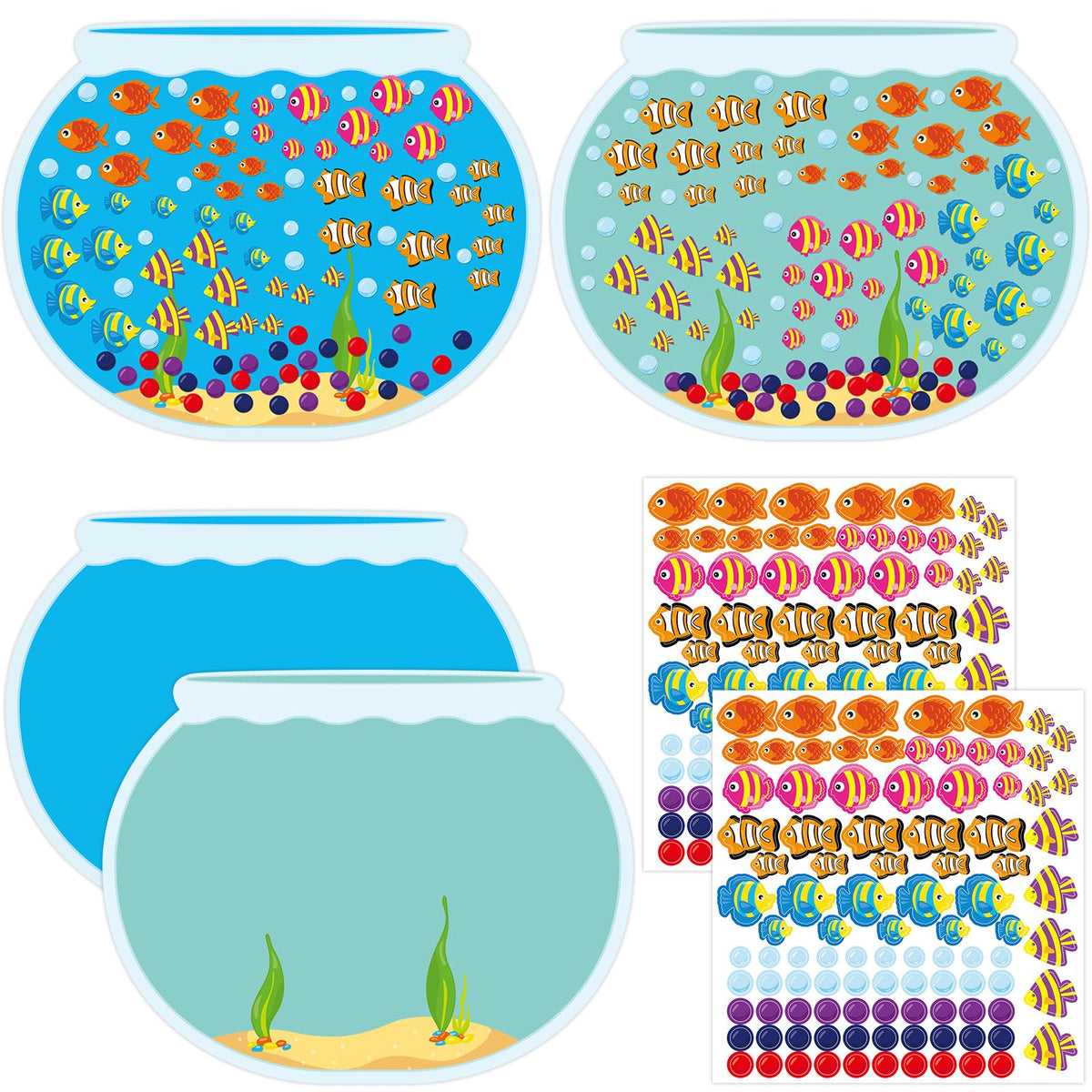 Fancy Land 100th Day Fish Tank Sticker Craft Kit – 16 Backgrounds & 16 Sticker Sheets